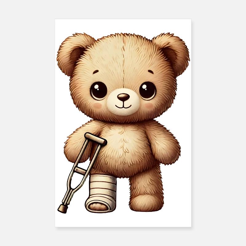 Teddy bringt Trost - Kuscheltier mit Gipsbein Poster 20x30 cm