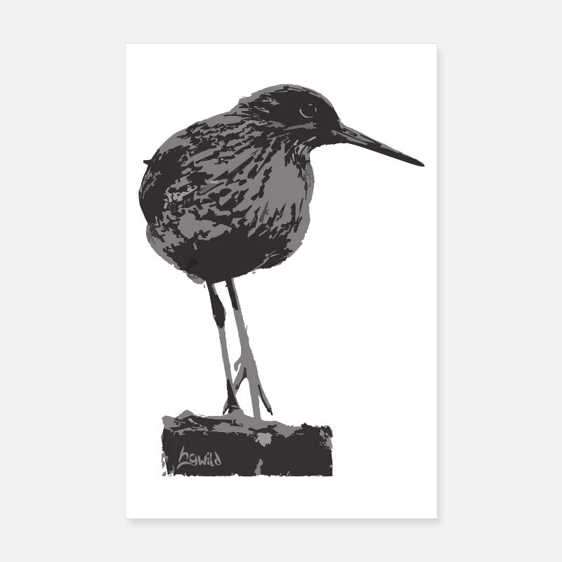 Rotschenkel - Monochrome Vogel Silhouette Poster 20x30 cm