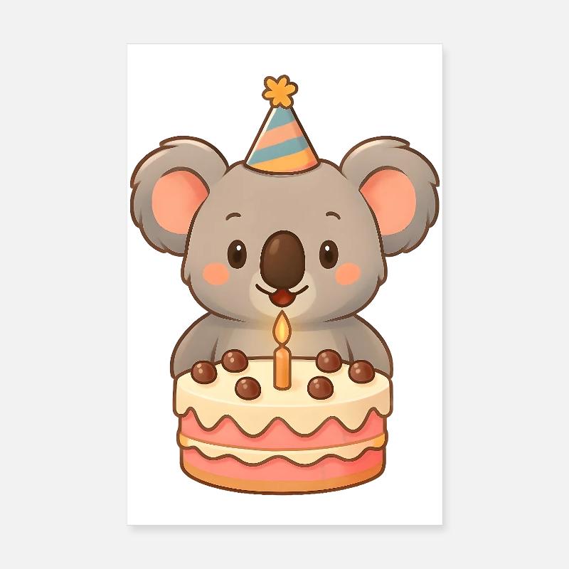 Petit koala avec gâteau d’anniversaire Poster 20 x 30 cm