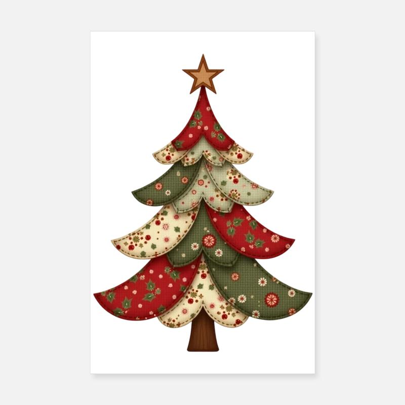 Vintage Patchwork Weihnachtsbaum – Gemütliches Qui Poster 20x30 cm