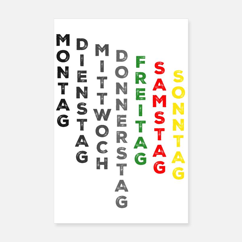 Die Woche , Freitag - grün, Samstag - rot, Sonntag Poster 20x30 cm