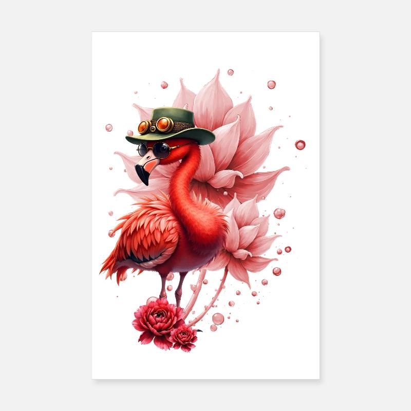 Flamant rose avec chapeau Poster 20 x 30 cm