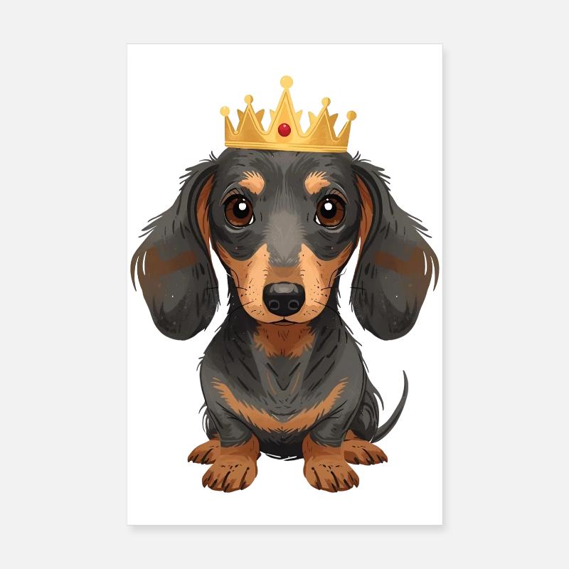 Kleiner Dackel mit Krone Cute Design - Poster 20x30 cm - Weiß