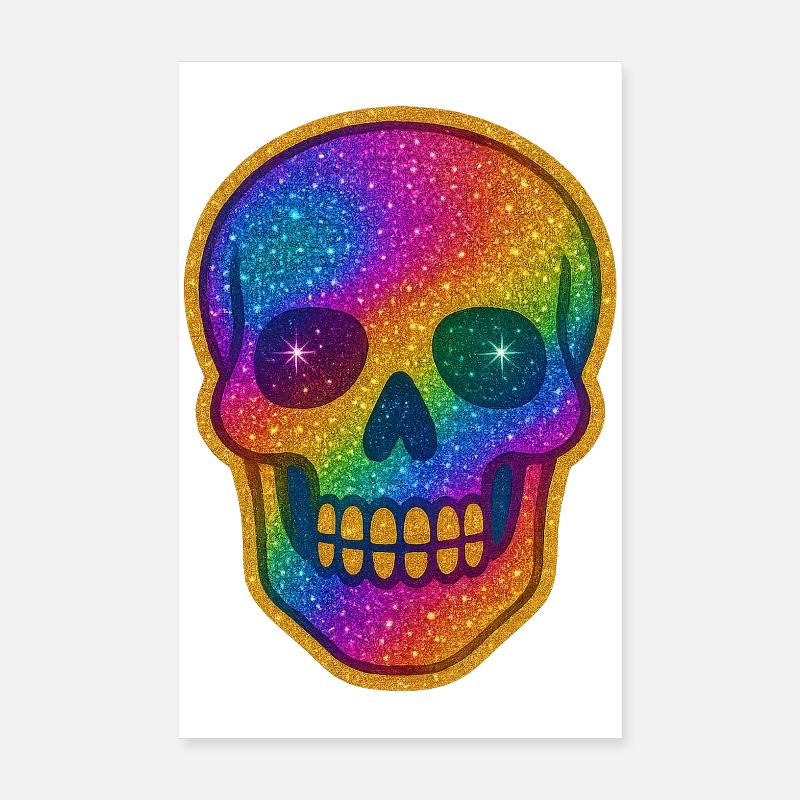 Regenbogen Glitzer Schädel Poster 20x30 cm