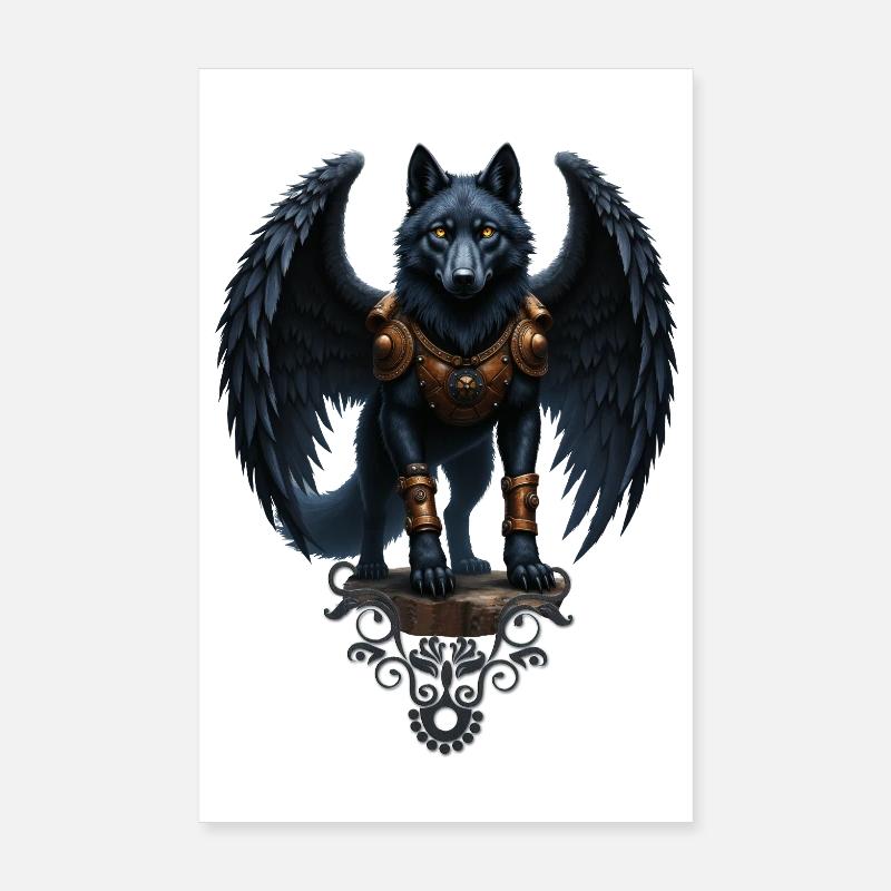 Winged Wolf Armed with Fantasy Poster 8" x 12" (20x30 cm)