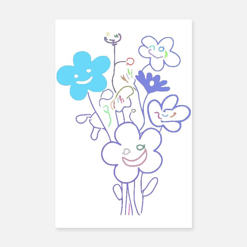 Fleurs joyeuses au trait néon Poster 20 x 30 cm