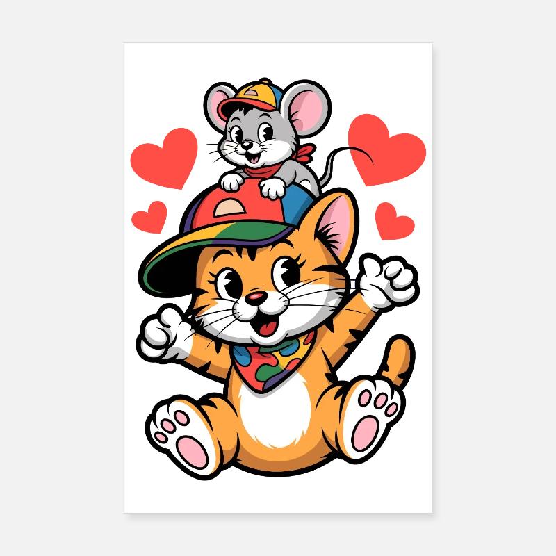 Süße Katze und Maus als beste Freunde Poster 20x30 cm