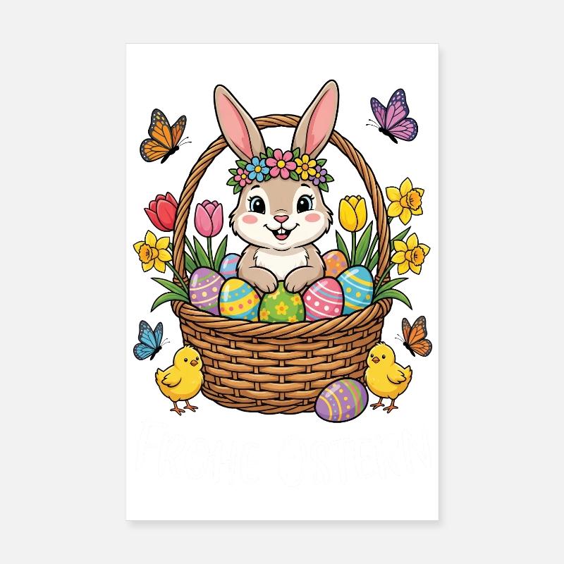 Easter bunny in a flower basket – Happy Easter Poster 8" x 12" (20x30 cm)