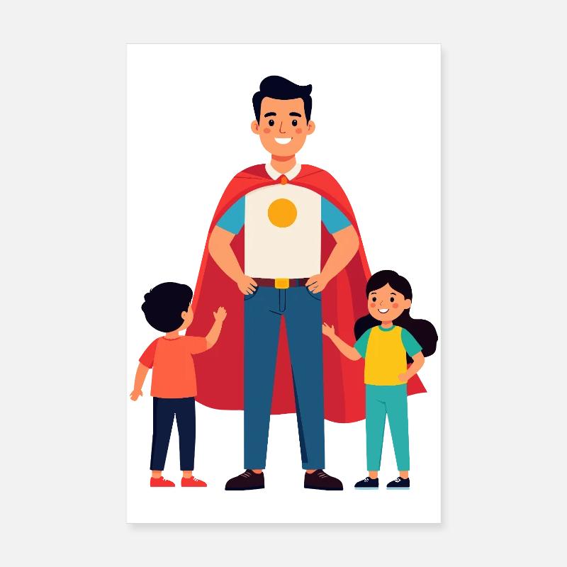 Erzieher Held oder Heldenvater mit Cape und Kinder Poster 20x30 cm