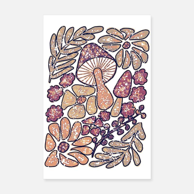 Flore de champignons en rose mystique Poster 20 x 30 cm