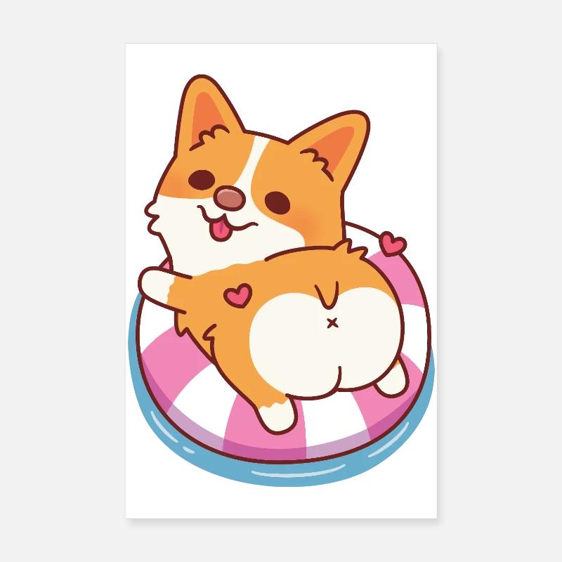 Cute Corgi Chilling On Pool Float Summer Poster 8" x 12" (20x30 cm)