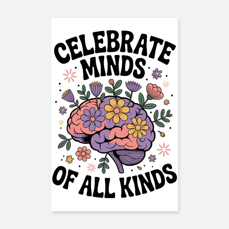 Neurodivergent Brain – ADHD & Autism Flowers Poster 8" x 12" (20x30 cm)