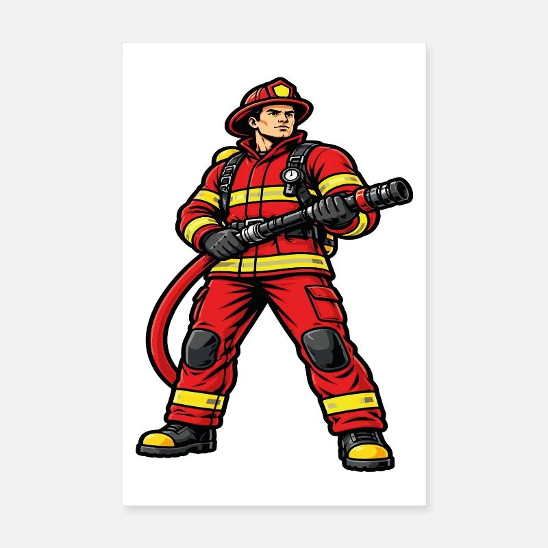 Pompier en action tenue rouge dynamique Poster 20 x 30 cm