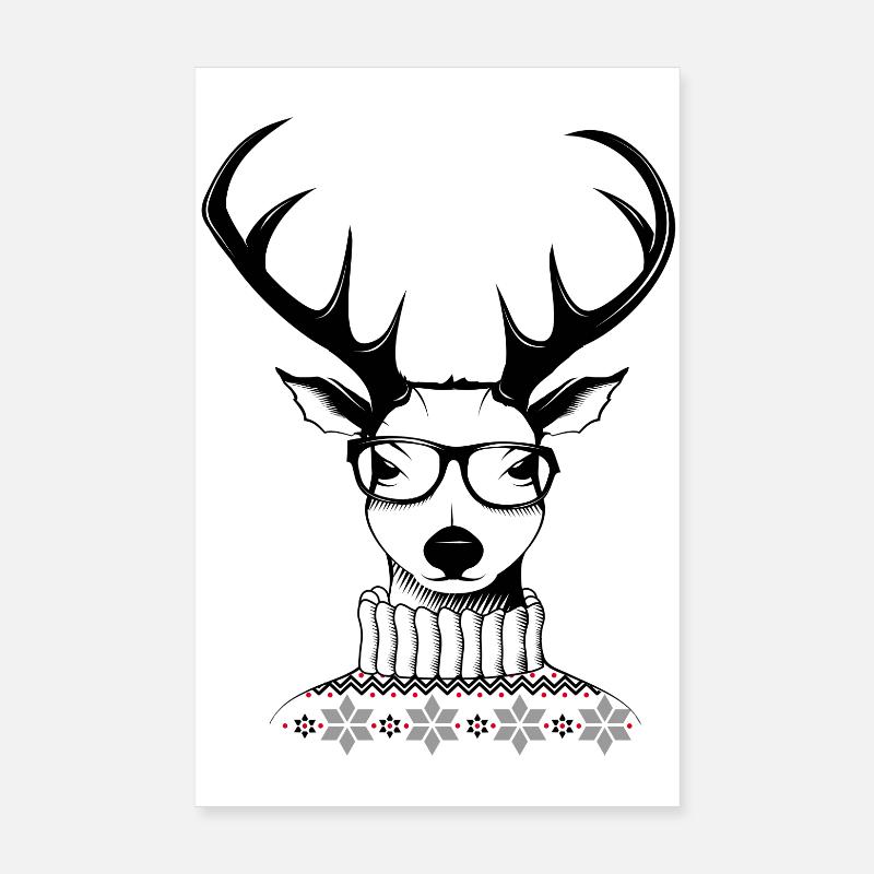 Hipster Hirsch - Poster 20x30 cm - Weiß