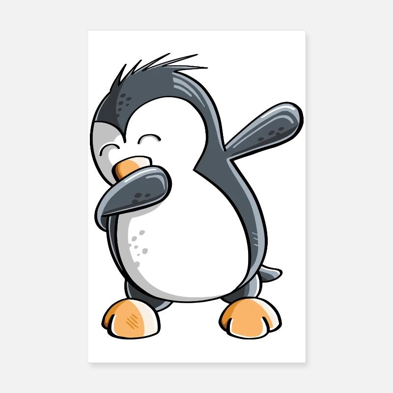 Dab Dance Penguin - Tamponnage - Fun Comic - Cadeau - Poster 20 x 30 cm - blanc