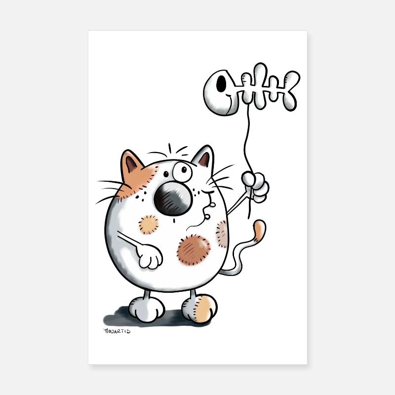 Chat avec un ballon de poisson Poster 20 x 30 cm