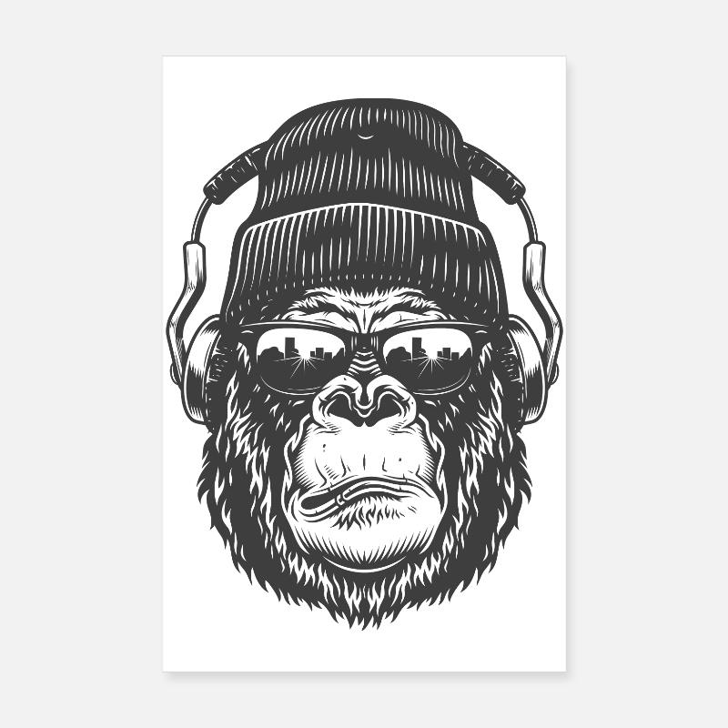 Wild Man Face mit Kopfhörern - Poster 20x30 cm - Weiß