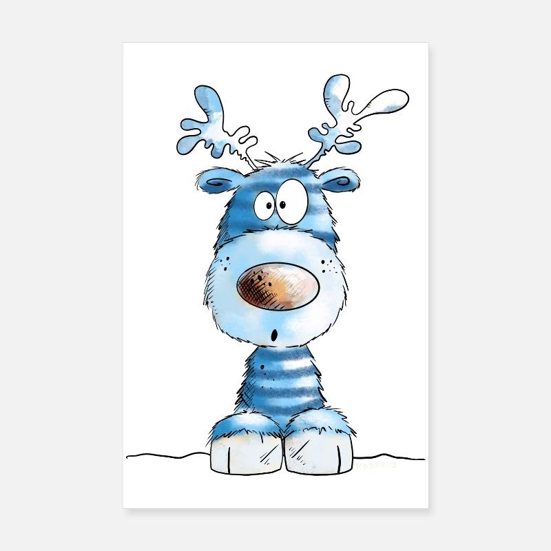 Rennes de Noël bleus par MODARTIS - Poster 20 x 30 cm - blanc