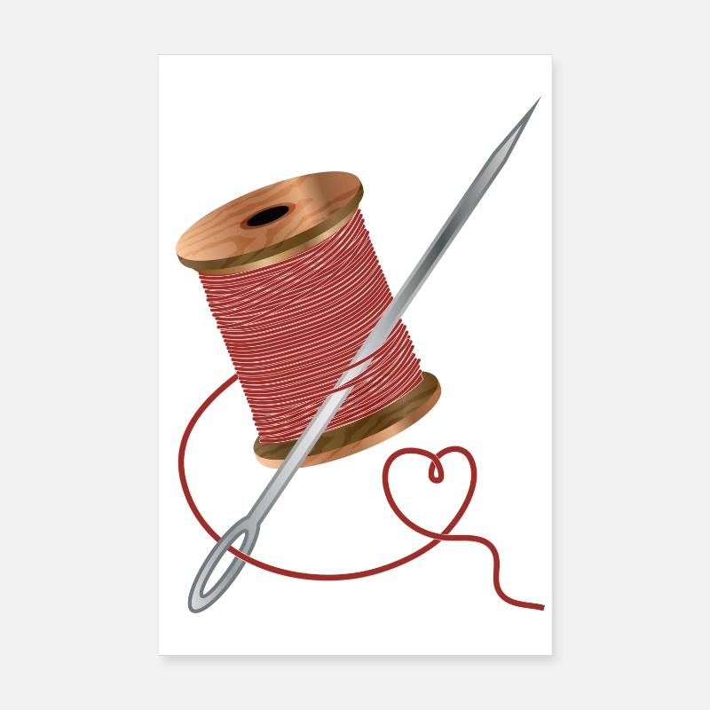 Aiguille et fil à coudre avec beaucoup d’amour Poster 20 x 30 cm