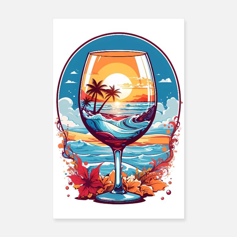 Verre de vin de plage Poster 20 x 30 cm