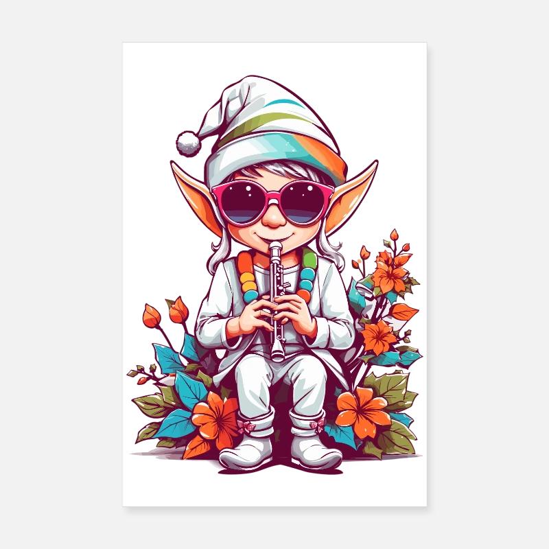 Elfe avec flûte Poster 20 x 30 cm