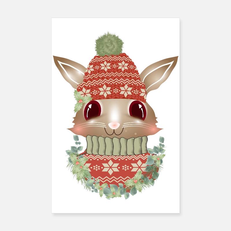 lapin brun avec pull, bonnet et couronne Poster 20 x 30 cm