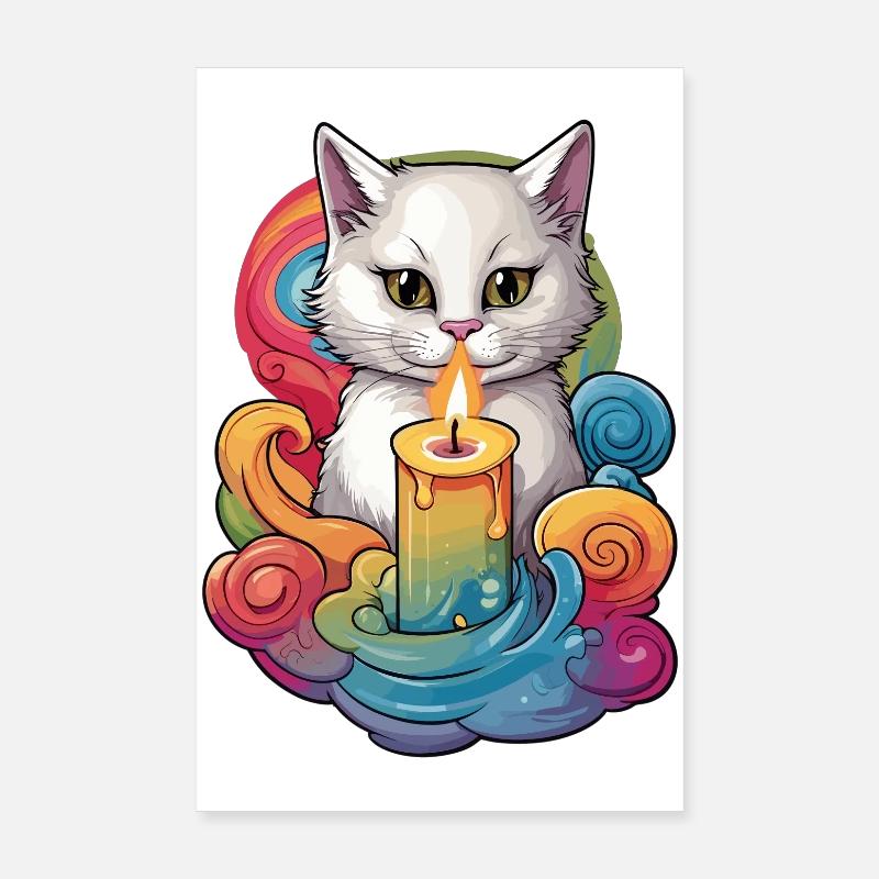 Katze mit Kerze Poster 20x30 cm