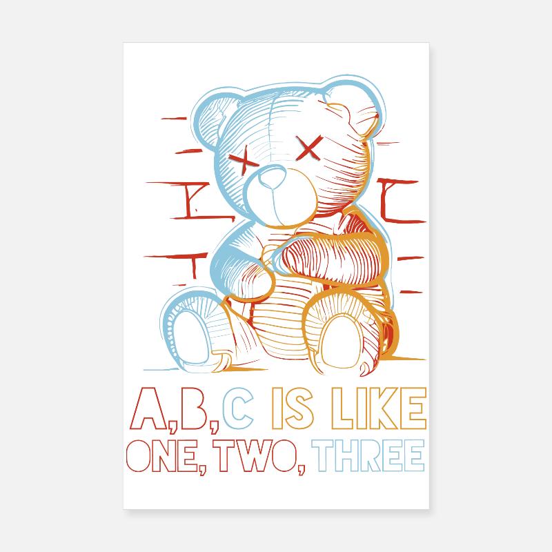 Ours aimant avec dessin de l’alphabet Poster 20 x 30 cm