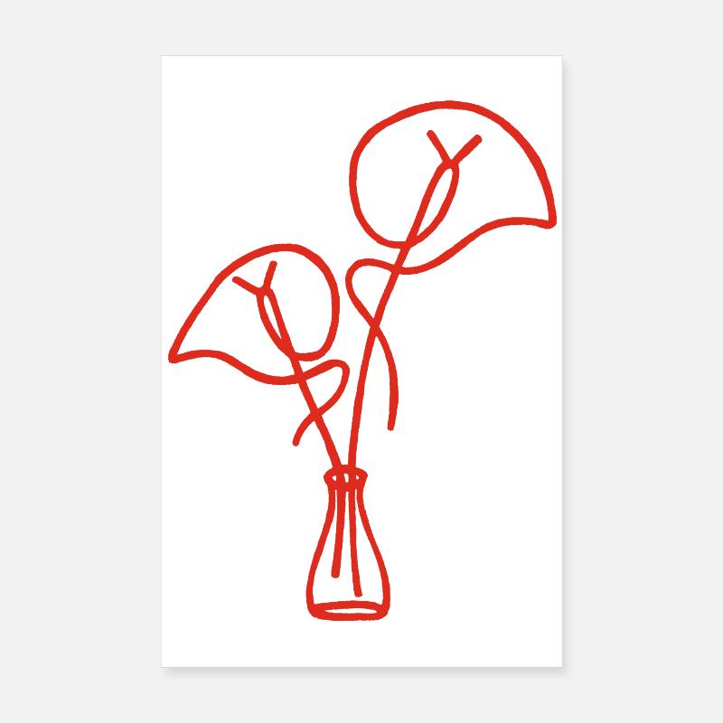 Red Floral Sketch Poster 8" x 12" (20x30 cm)