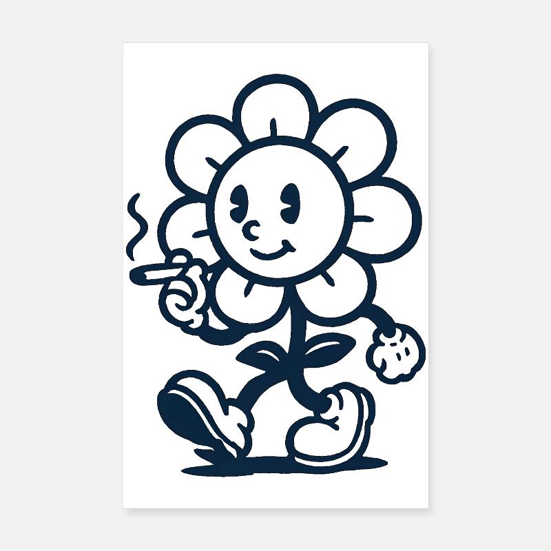 Mascotte florale rétro avec dessin de cigarette Poster 20 x 30 cm