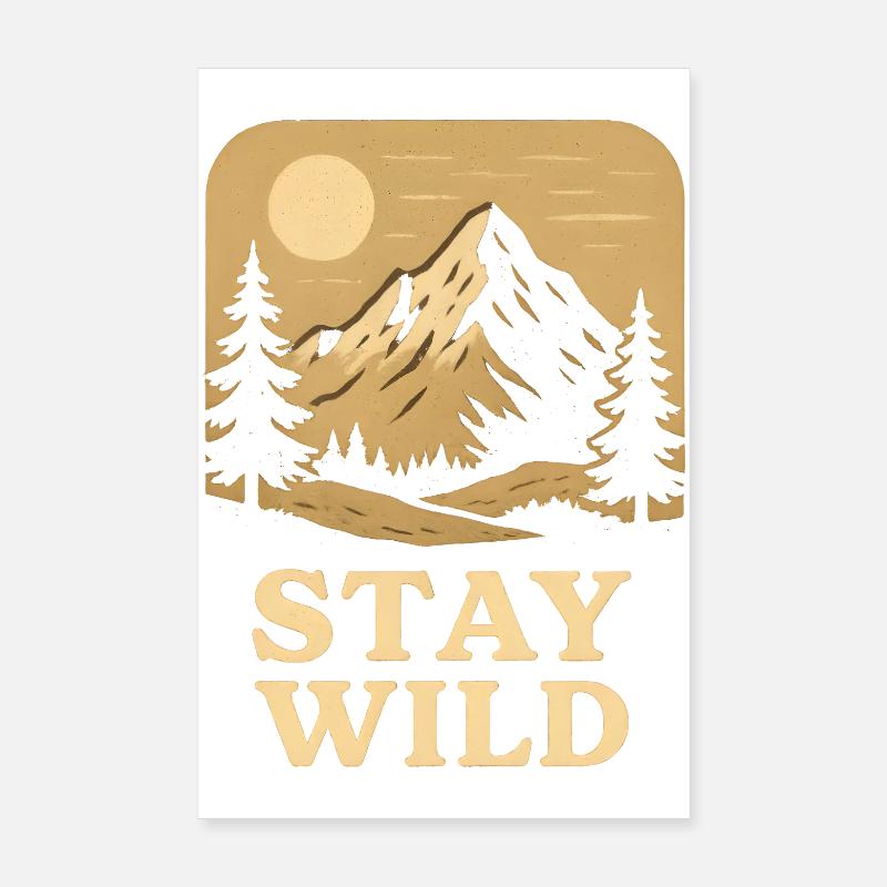 Wilderness Mountains with Moon and Trees - Poster 8" x 12" (20x30 cm) - white