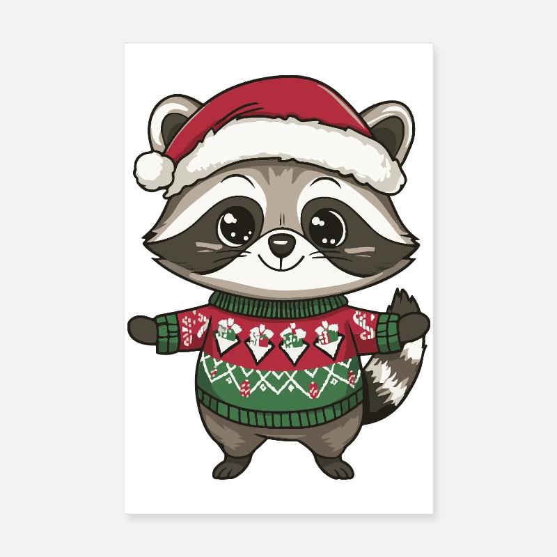 Waschbär Weihnachten Poster 20x30 cm