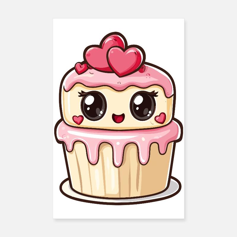 Kawaii Cupcake with Hearts Poster 8" x 12" (20x30 cm)