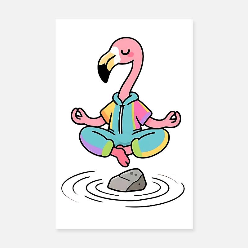 Flamant Zen en position de méditation Poster 20 x 30 cm