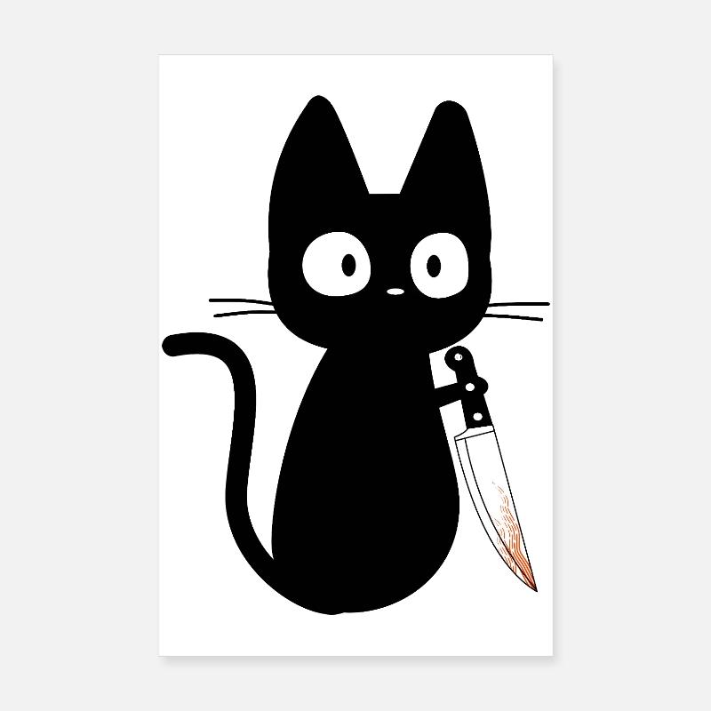 Katze mit Messer Humor Geschenkidee Poster 20x30 cm