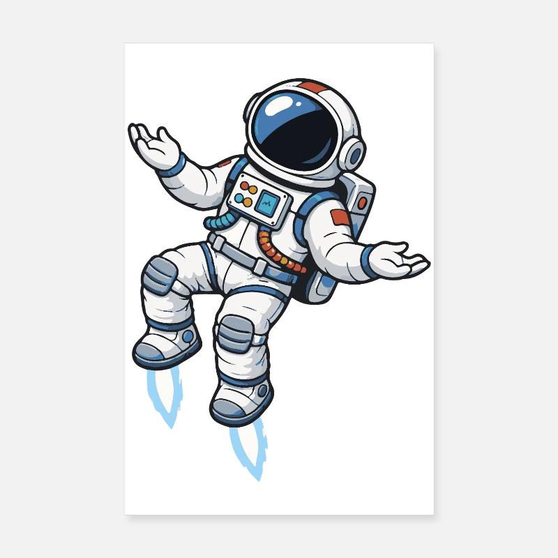 Schwebender Comic Astronaut mit Raketenantrieb Poster 20x30 cm