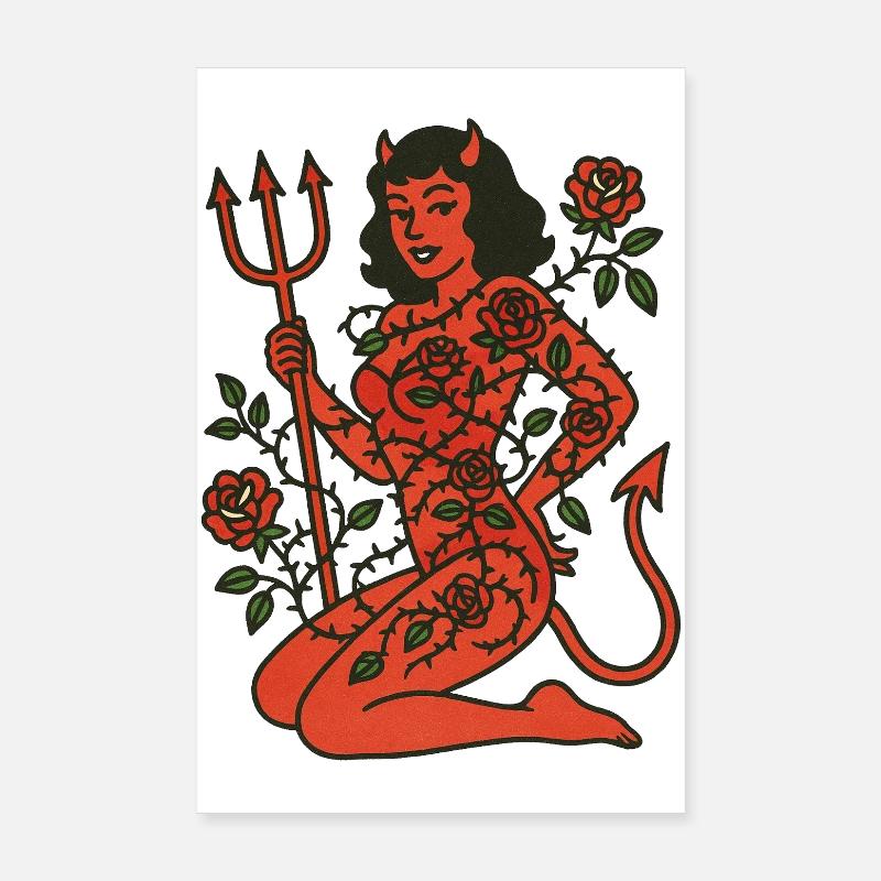Rosebound Devil Maiden Tattoo Poster 8" x 12" (20x30 cm)
