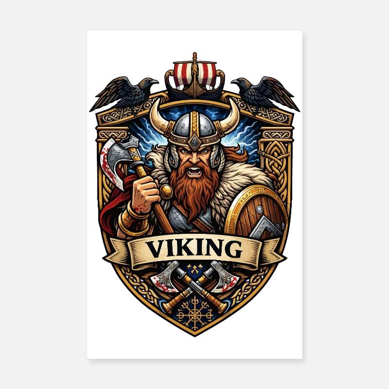 Emblème du Bouclier du Guerrier Viking Poster 20 x 30 cm
