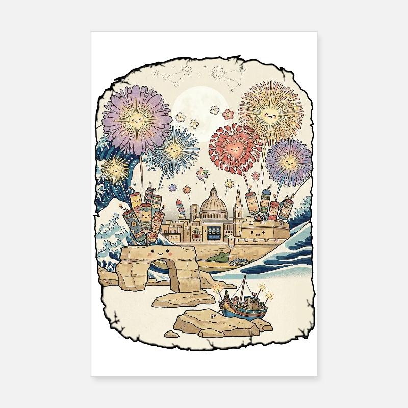 Malte Pyro Pyro Fireworks Kawaii Poster 20 x 30 cm