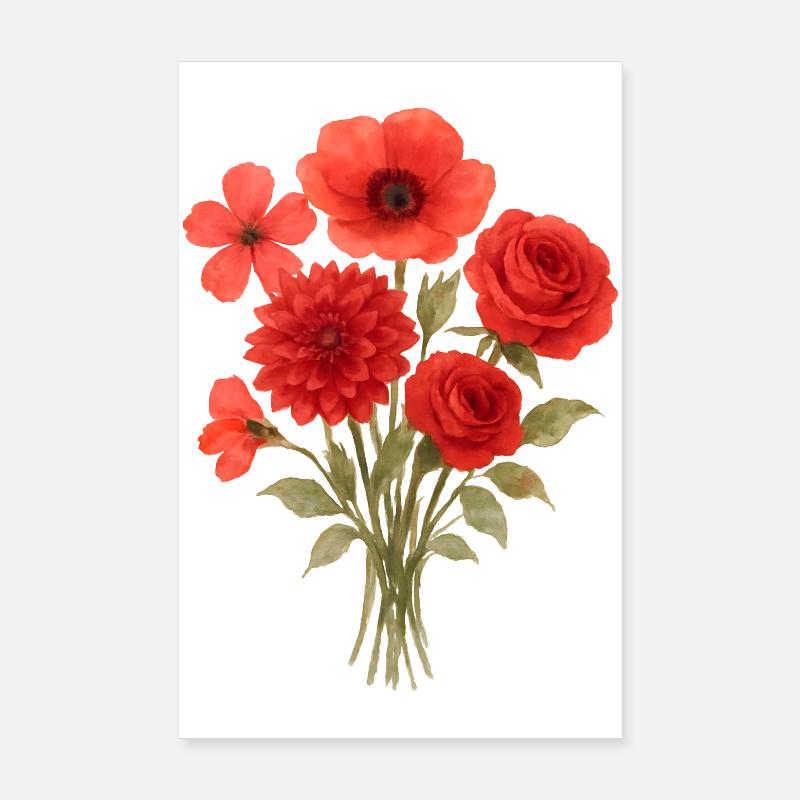 Red Bouquet Print Poster 8" x 12" (20x30 cm)