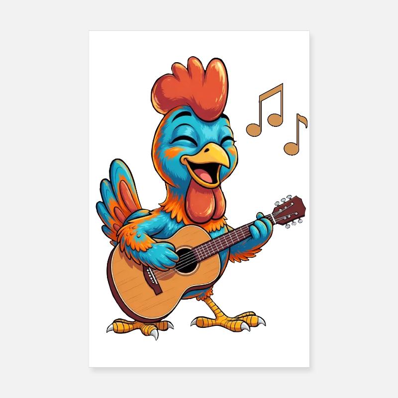 Funny chicken with guitar Poster 8" x 12" (20x30 cm)