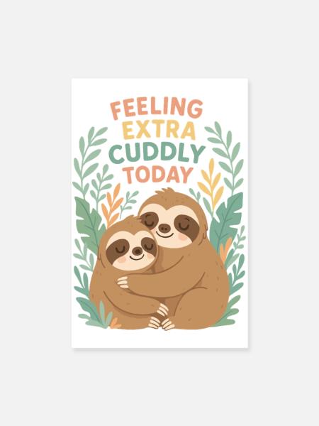 Süße Faultiere Kuscheln – Extra Cuddly Design - Poster 20x30 cm - Weiß - Vorne