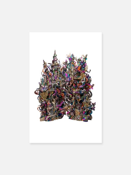 Psychedelisches Fantasy Schloss Zauberwelt Kunst - Poster 20x30 cm - Weiß - Vorne