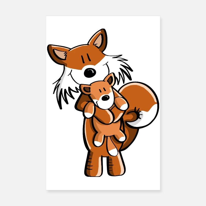 Fuchs avec bébé renard - cadeau comique - enfants Poster 20 x 30 cm