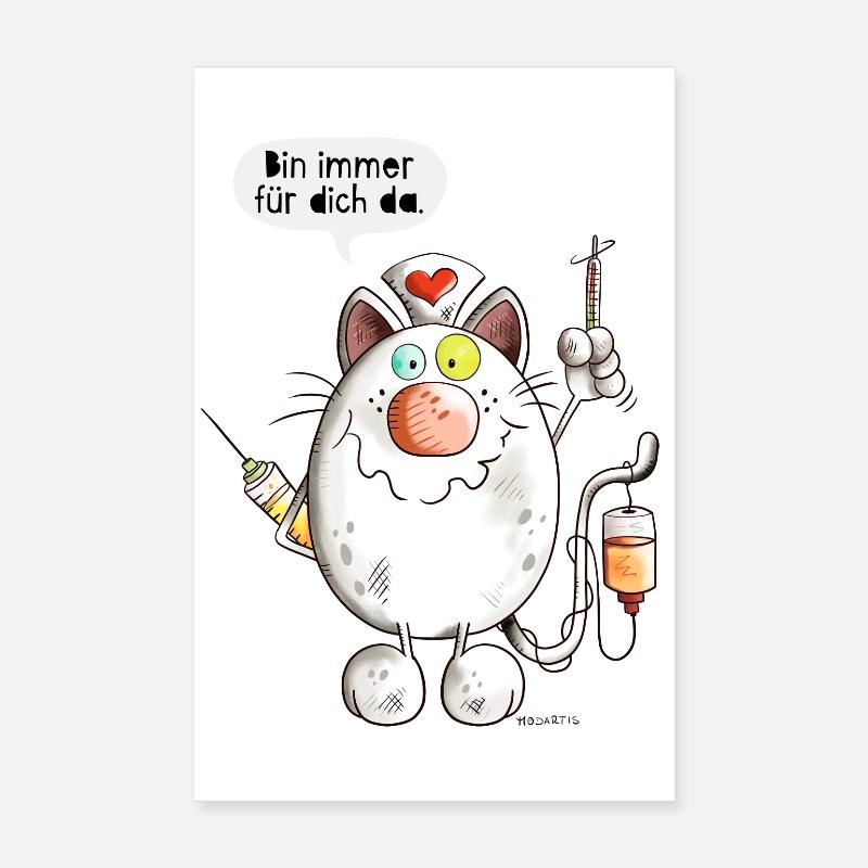 Bin immer für dich da Krankenschwester - Katze - Poster 20x30 cm - Weiß