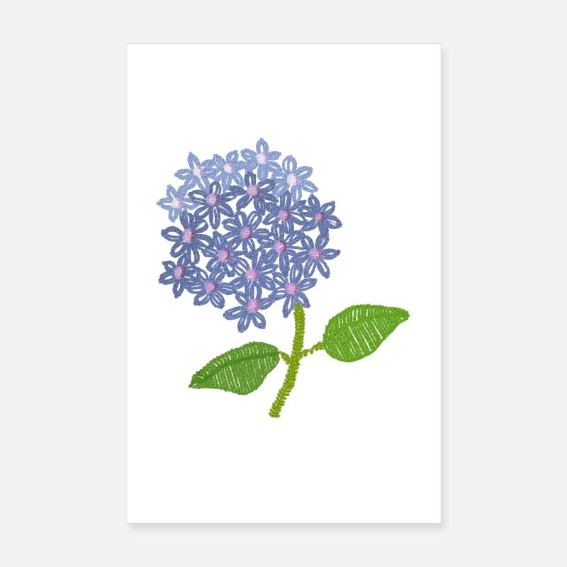 hortensia brodé - Poster 20 x 30 cm - blanc