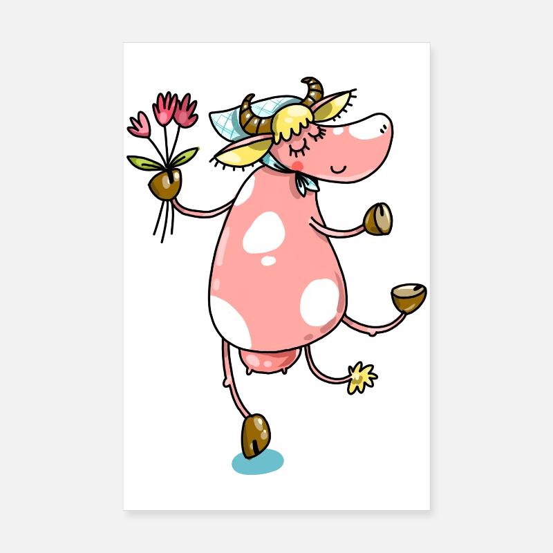 Vache de fermier avec des fleurs mignonne Poster 20 x 30 cm