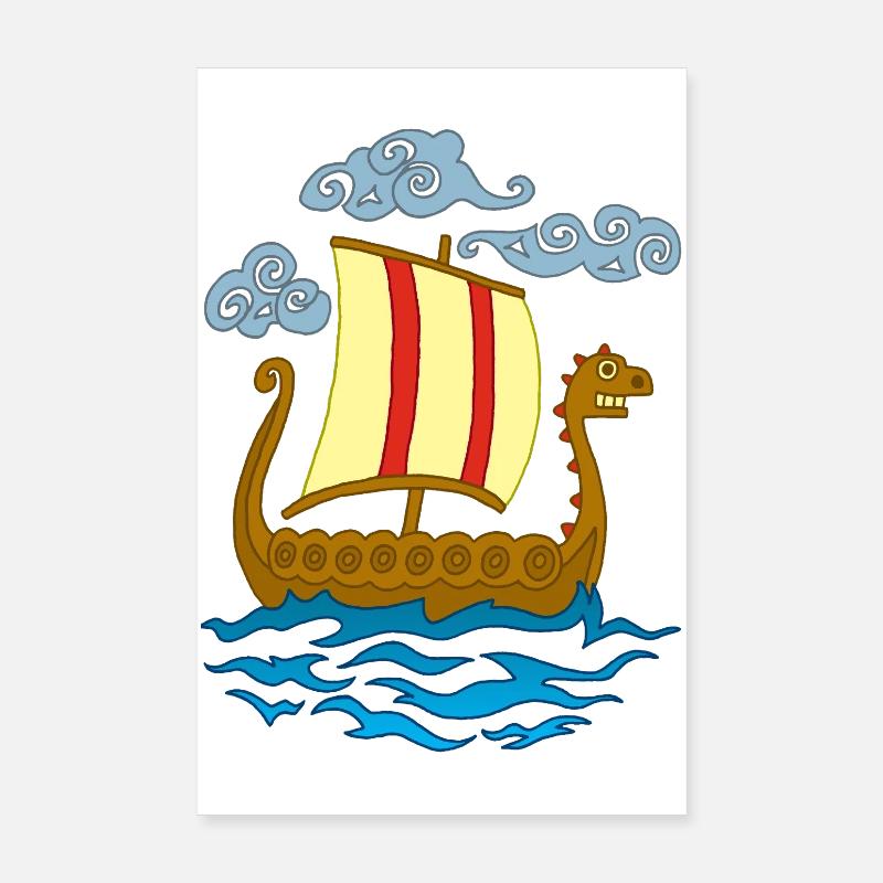 Drakkar viking rigolo - Poster 20 x 30 cm - blanc