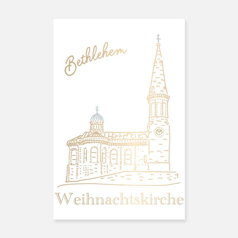 Weihnachtskirche Bethlehem Handzeichnung Poster 20x30 cm