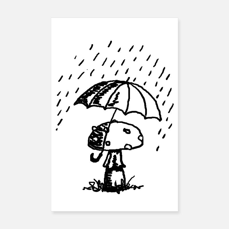 Pilze im Regen - Poster 20x30 cm - Weiß